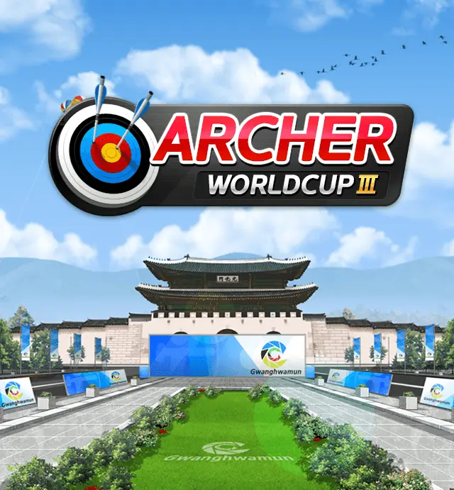 Ecrã de abertura do jogo ArcheryWorldCup Online com um campo de tiro com arco