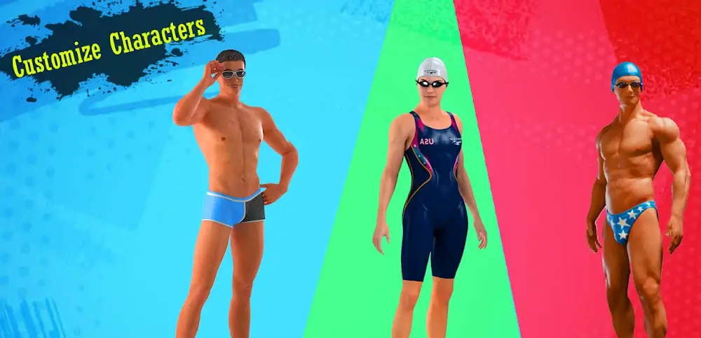 Ecrã de escolha de nadadores no jogo Corrida na Piscina: Natação 3D