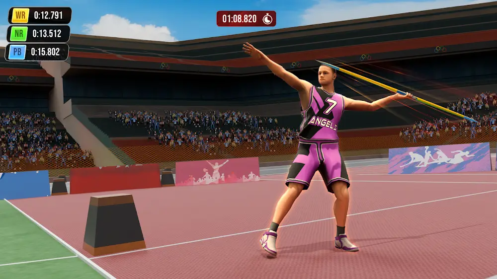Atleta a preparar o lançamento do dardo no jogo World Sports Games & Athletics