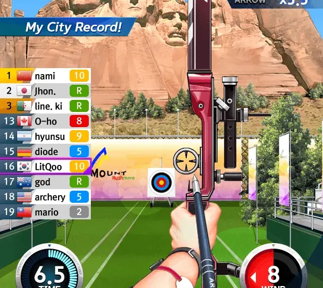 Disparo com arco sobre um alvo no jogo ArcheryWorldCup Online