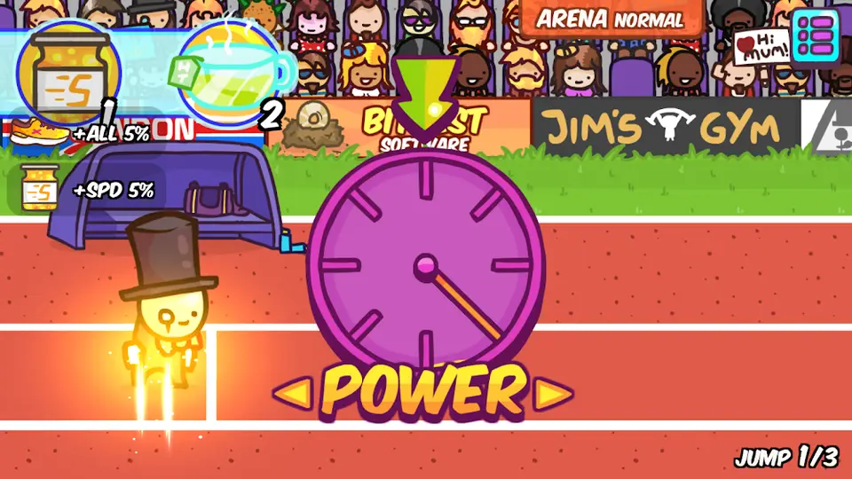 Medidor de potência antes da chamada num salto em comprimento no jogo Jumping Long