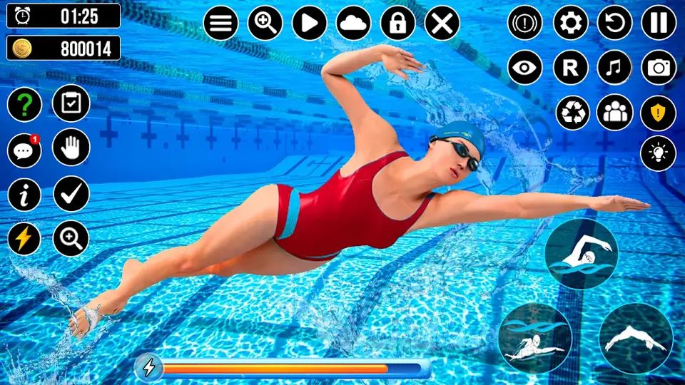 Nadadora em prova de estilo livre no jogo Corrida na Piscina: Natação 3D